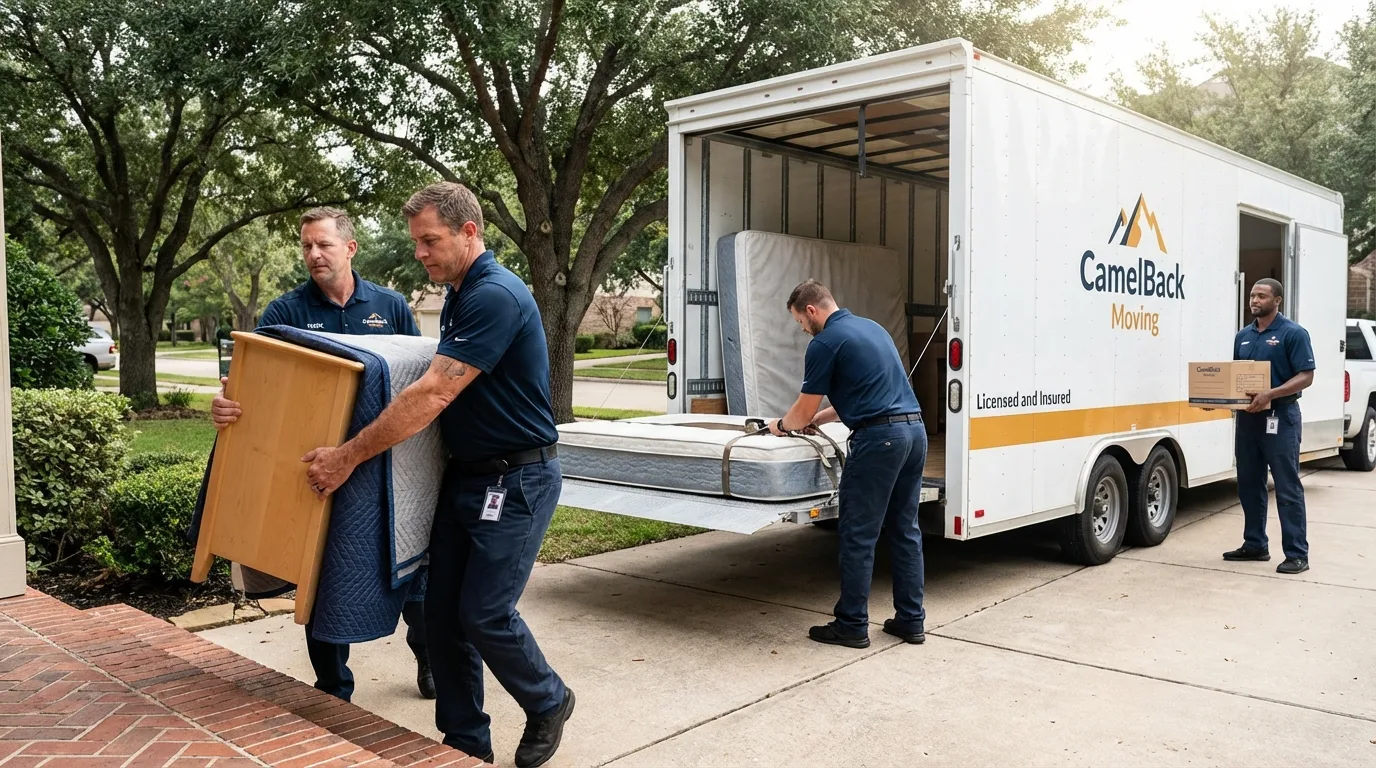 Crew loading residential truck for cross-state move from Taylor, AZ
